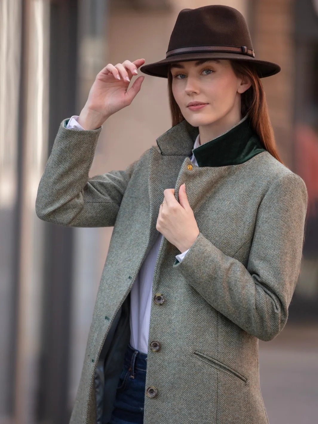 John Partridge Lichfield Long tweedkåpe grønn S–XL 100 % ull