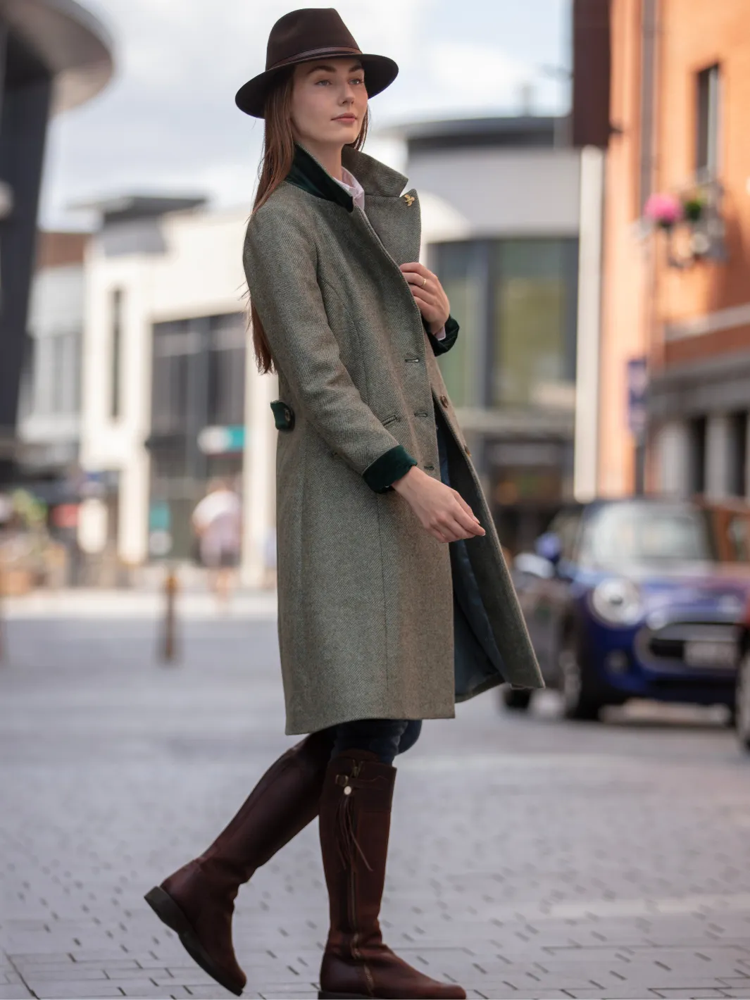 John Partridge Lichfield Long tweedkåpe grønn S–XL 100 % ull