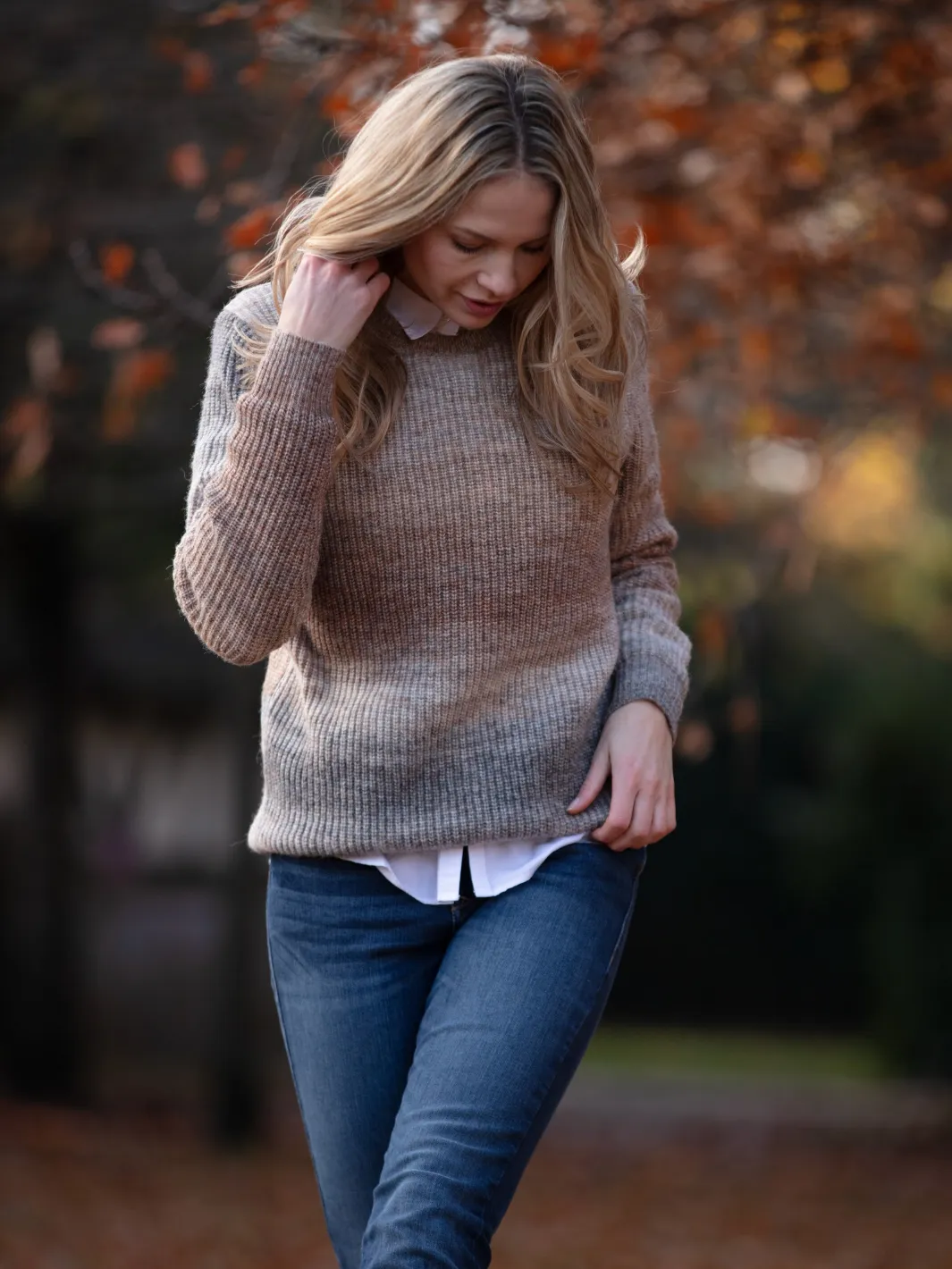 John Partridge Ombre Eco Crew Neck genser Brown Melange resirkulert