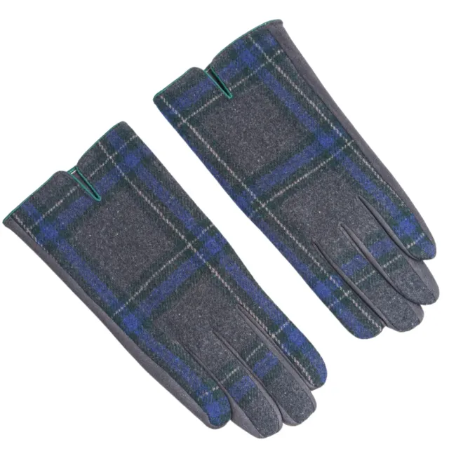 John Partridge Gloves hansker grå blå tartan one size fleece
