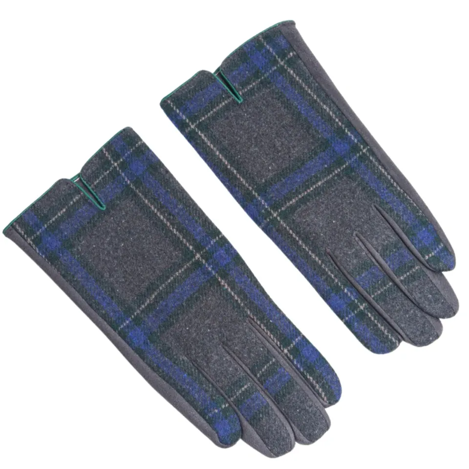 John Partridge Gloves hansker grå blå tartan one size fleece