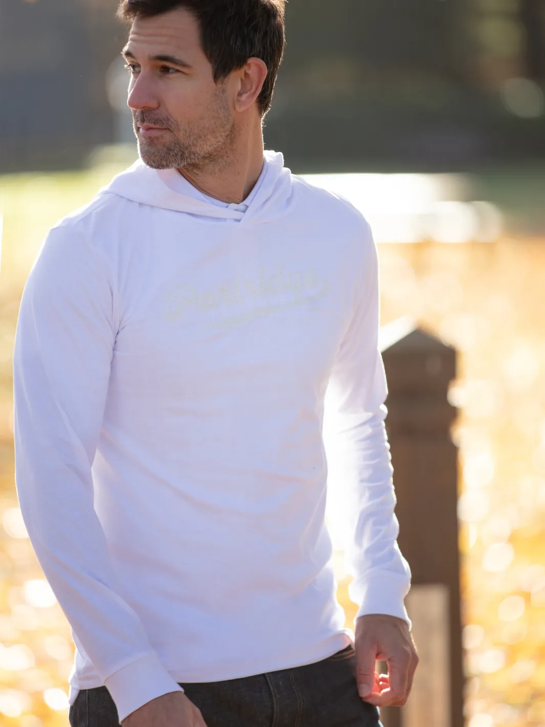 John Partridge Hooded Sweatshirt hettegenser hvit økologisk bomull