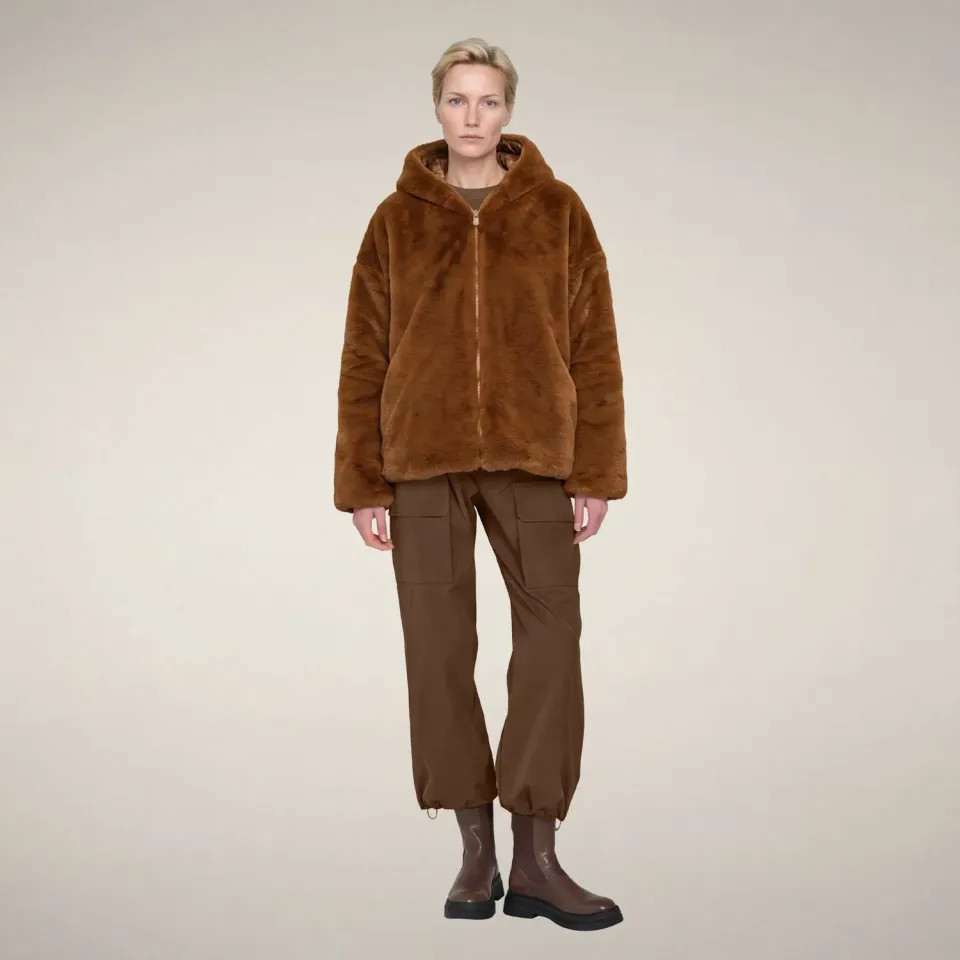 Save The Duck Davina vendbar fuskepelsjakke dame Noisette Brown
