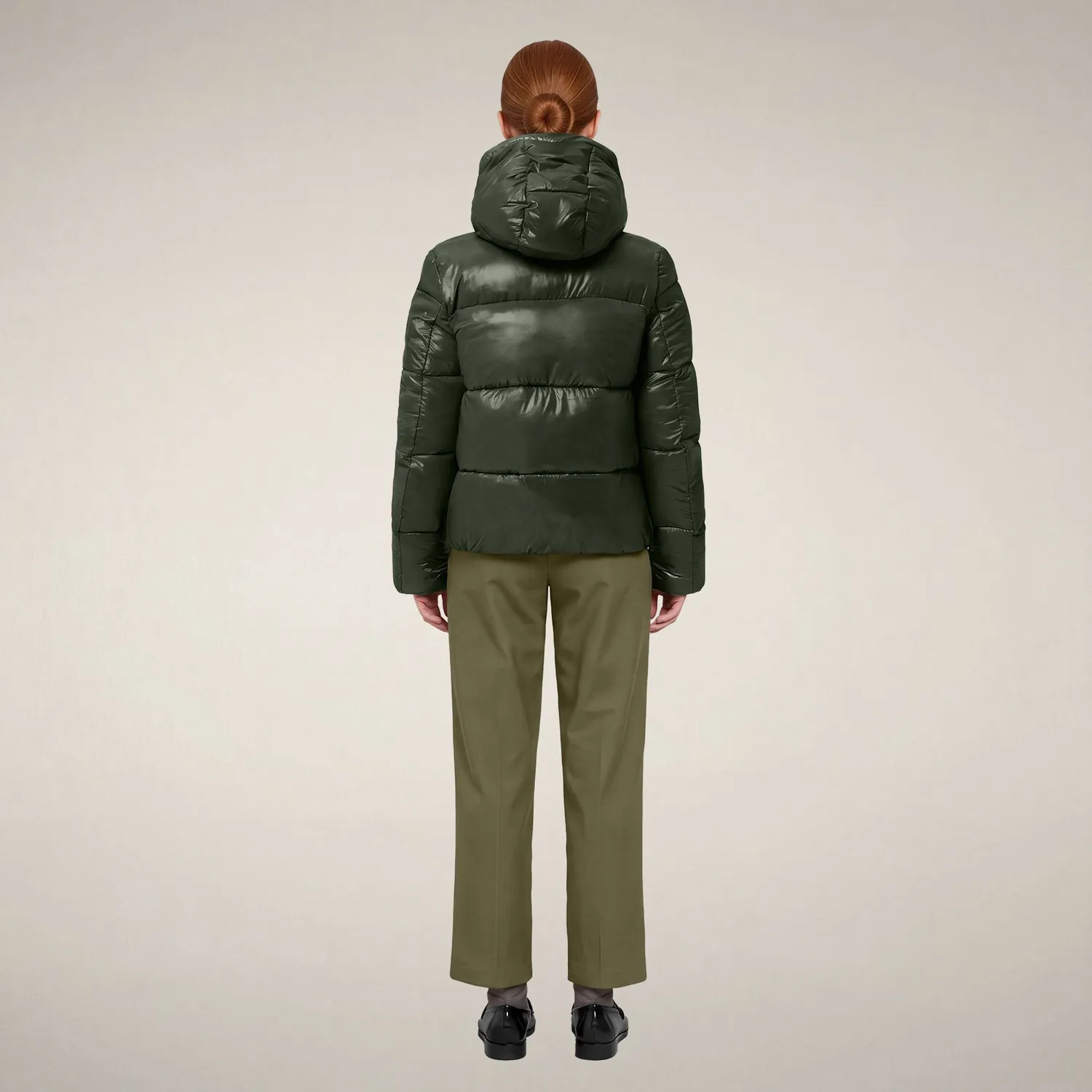 Save The Duck Biddy boblejakke dame Pine Green glanset