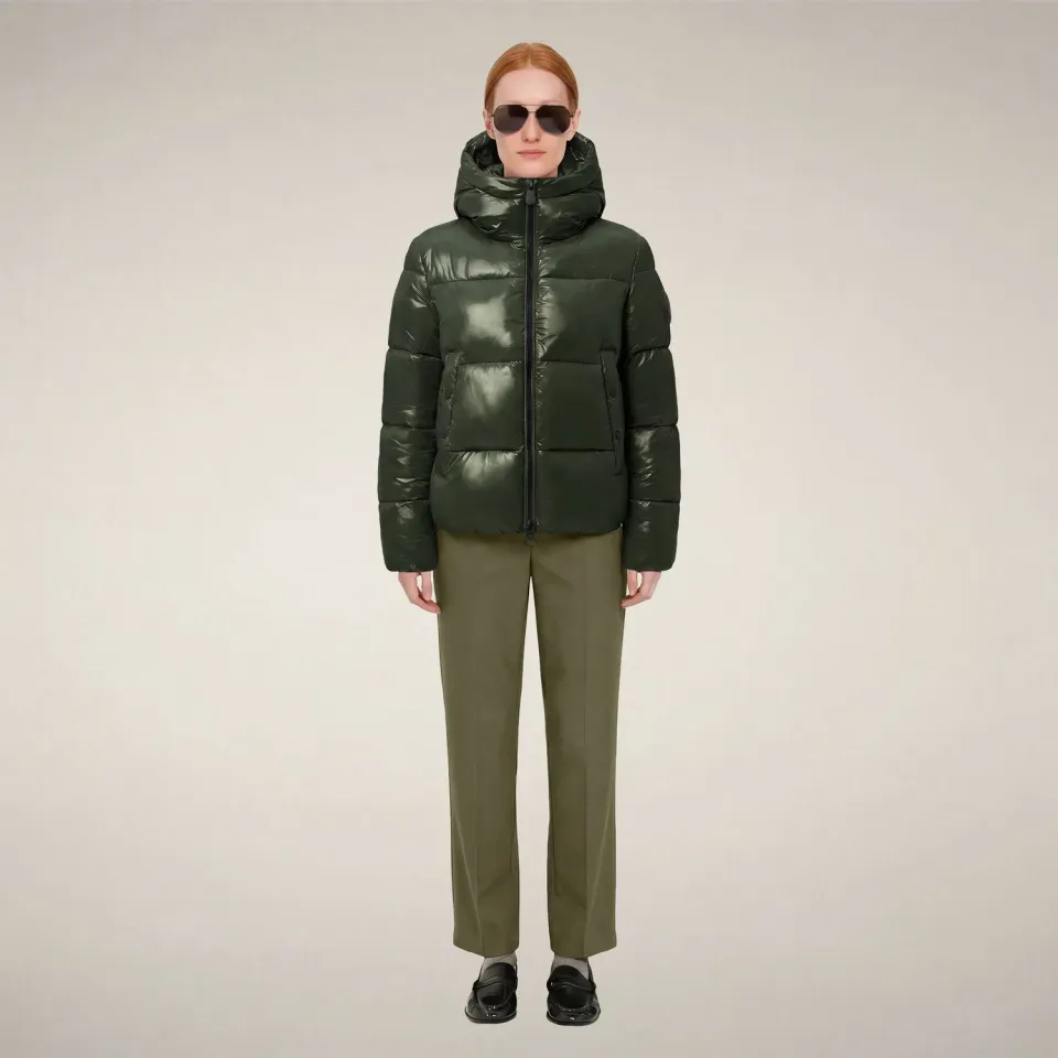 Save The Duck Biddy boblejakke dame Pine Green glanset