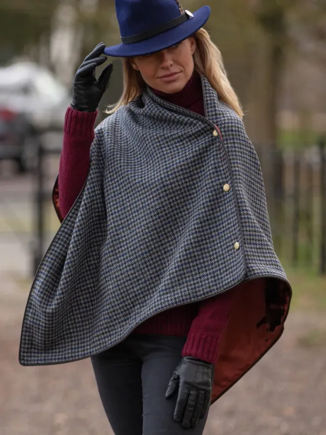 John Partridge Tweed Shawl tweedsjal Navy Houndstooth ull