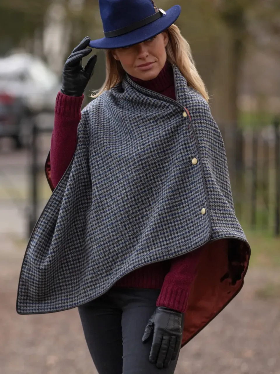 John Partridge Tweed Shawl tweedsjal Navy Houndstooth ull