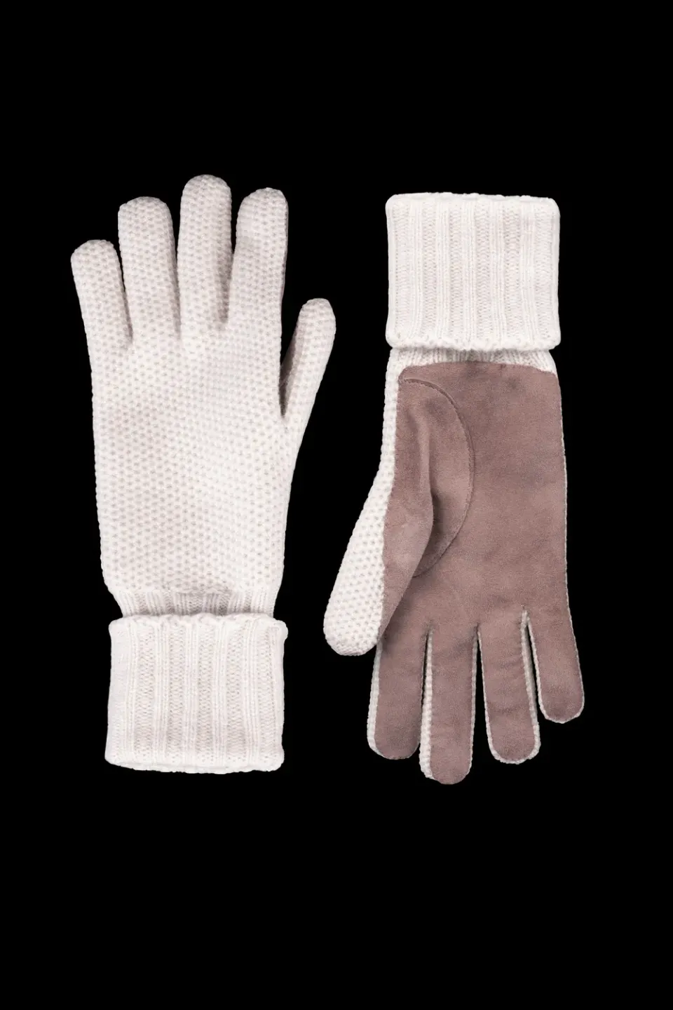 Moorer Knit Suede-KSE strikkehansker Stucco str. 6–9 cashmere