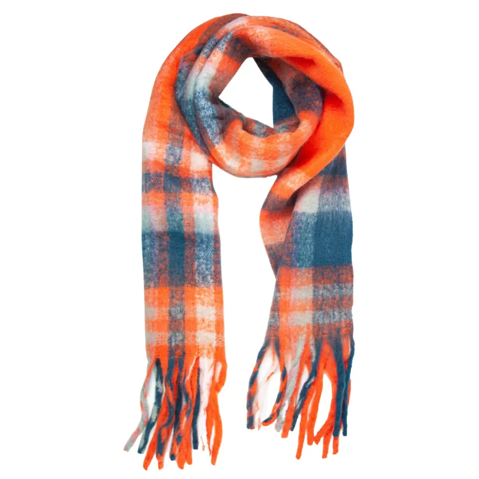 John Partridge Heavyweight Check Print Scarf skjerf oransje blå viskose