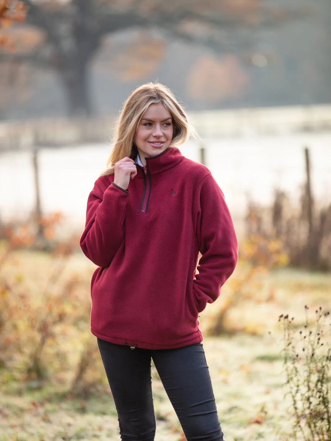 John Partridge Unisex Fleece Pullover fleecegenser burgunder, italiensk fleece