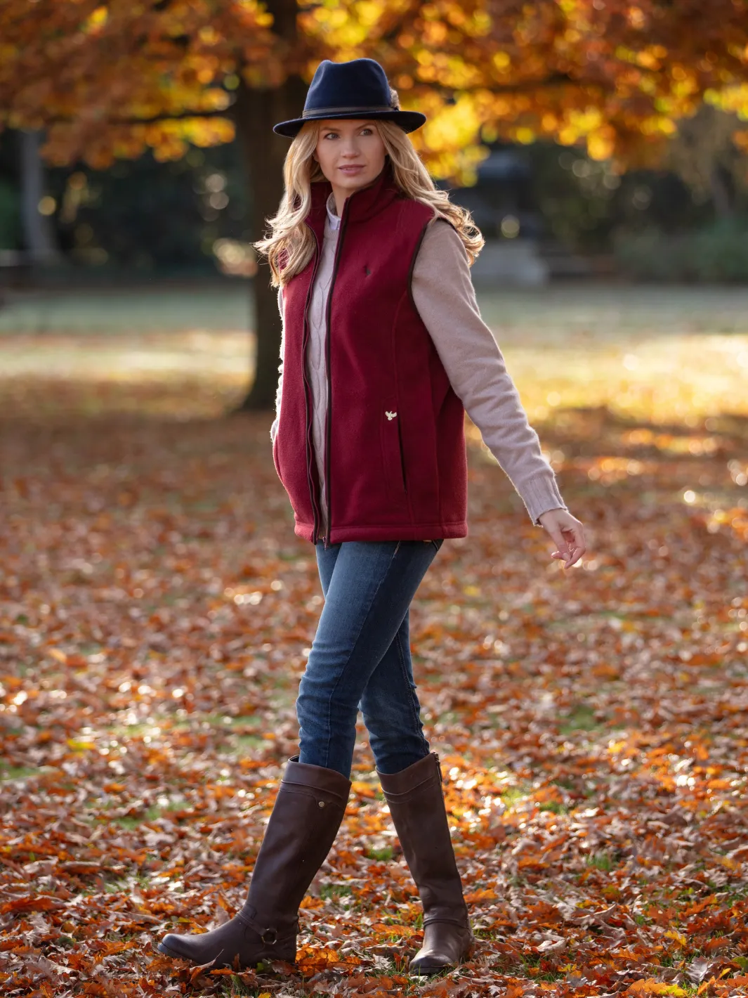 John Partridge Unisex Fleece Gilet fleecevest Burgundy justerbar
