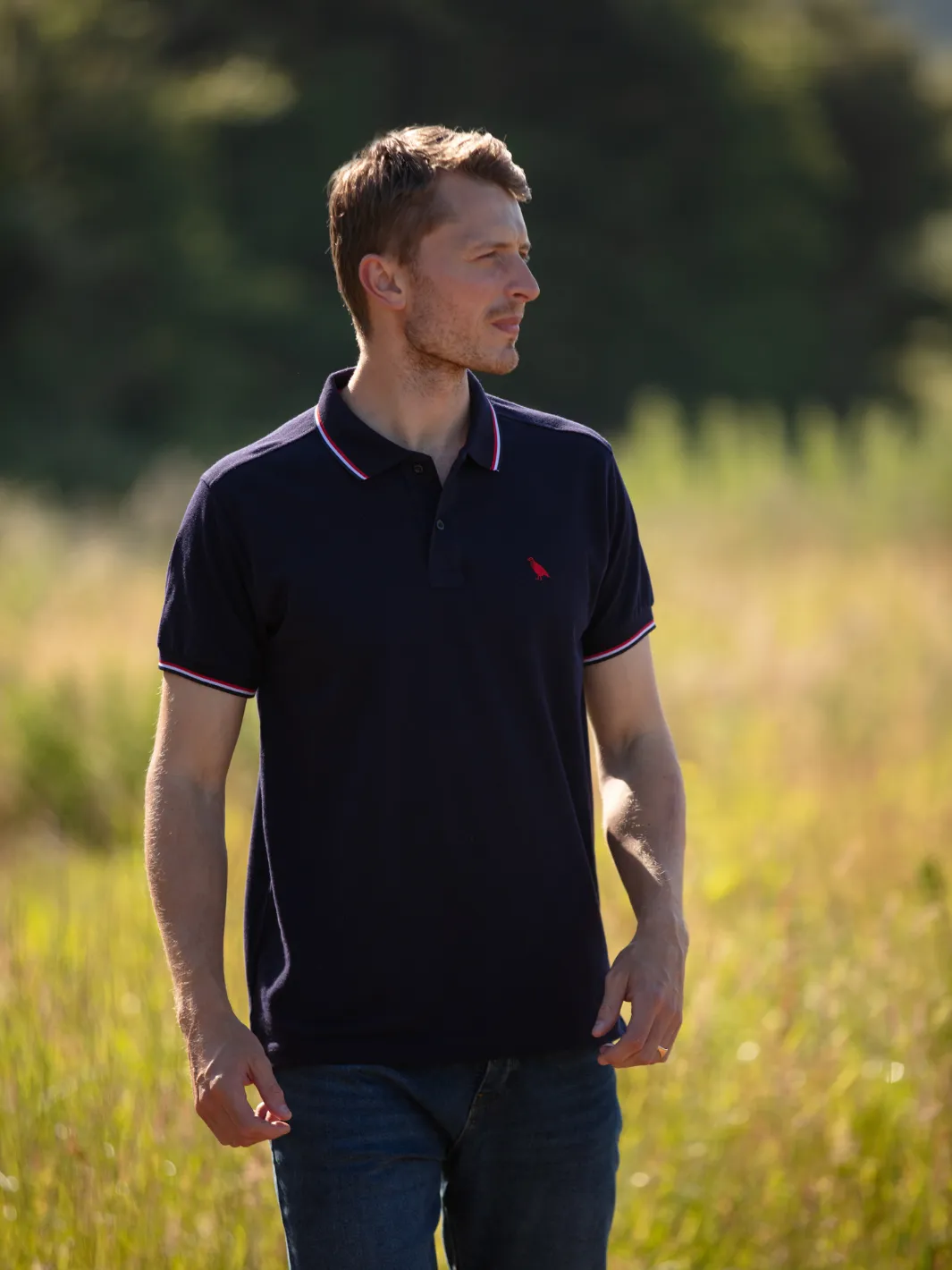 John Partridge Tipped poloskjorte navy bomull S piqué