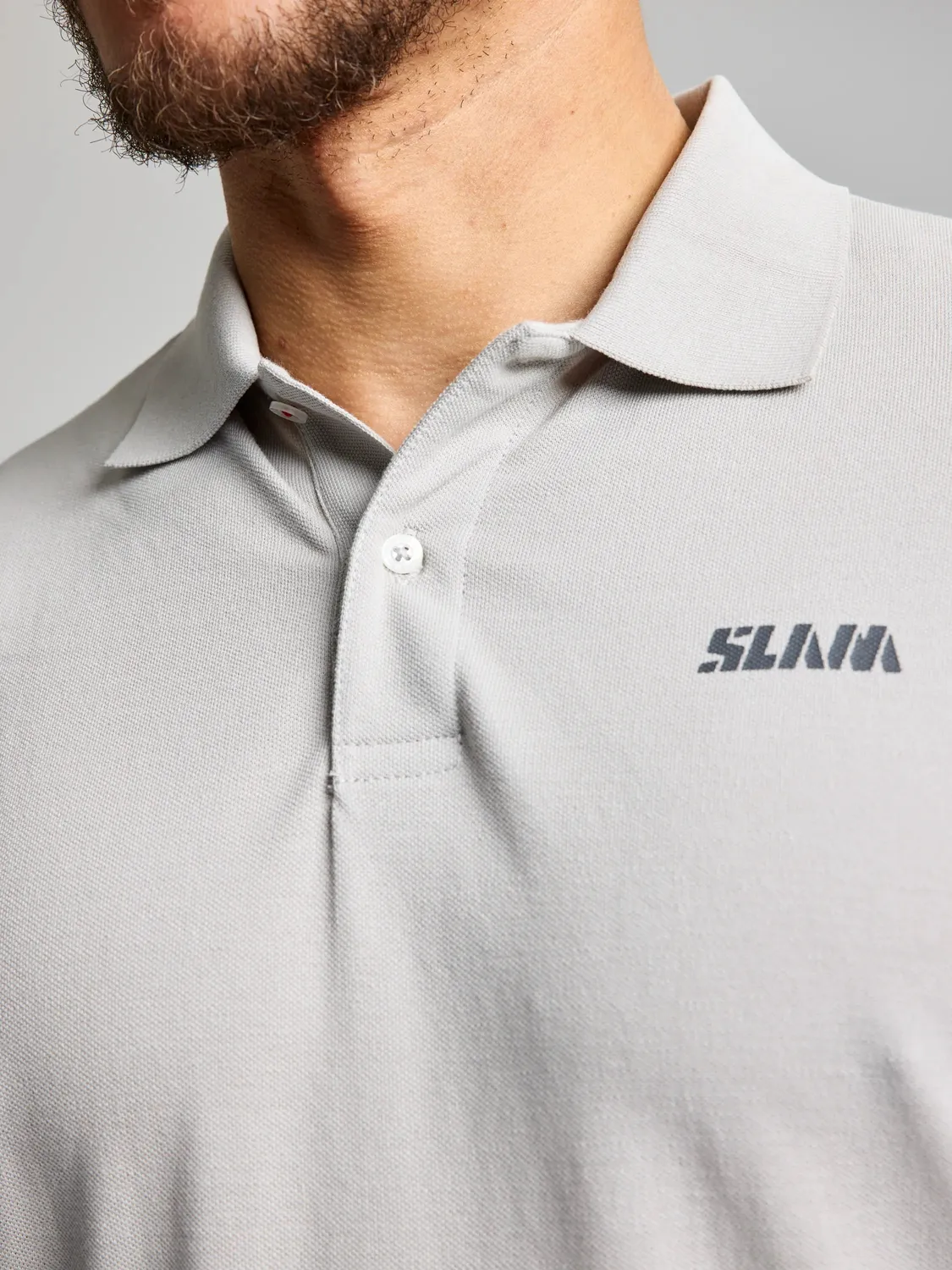 Slam Deck Polo LS langermet poloskjorte herre XS Glacier Grey bomullspiqué