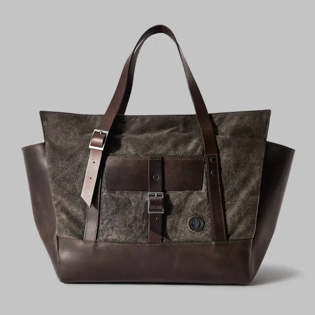 John Partridge Longton Brown Waxed Cotton Large totebag brun vokset bomull