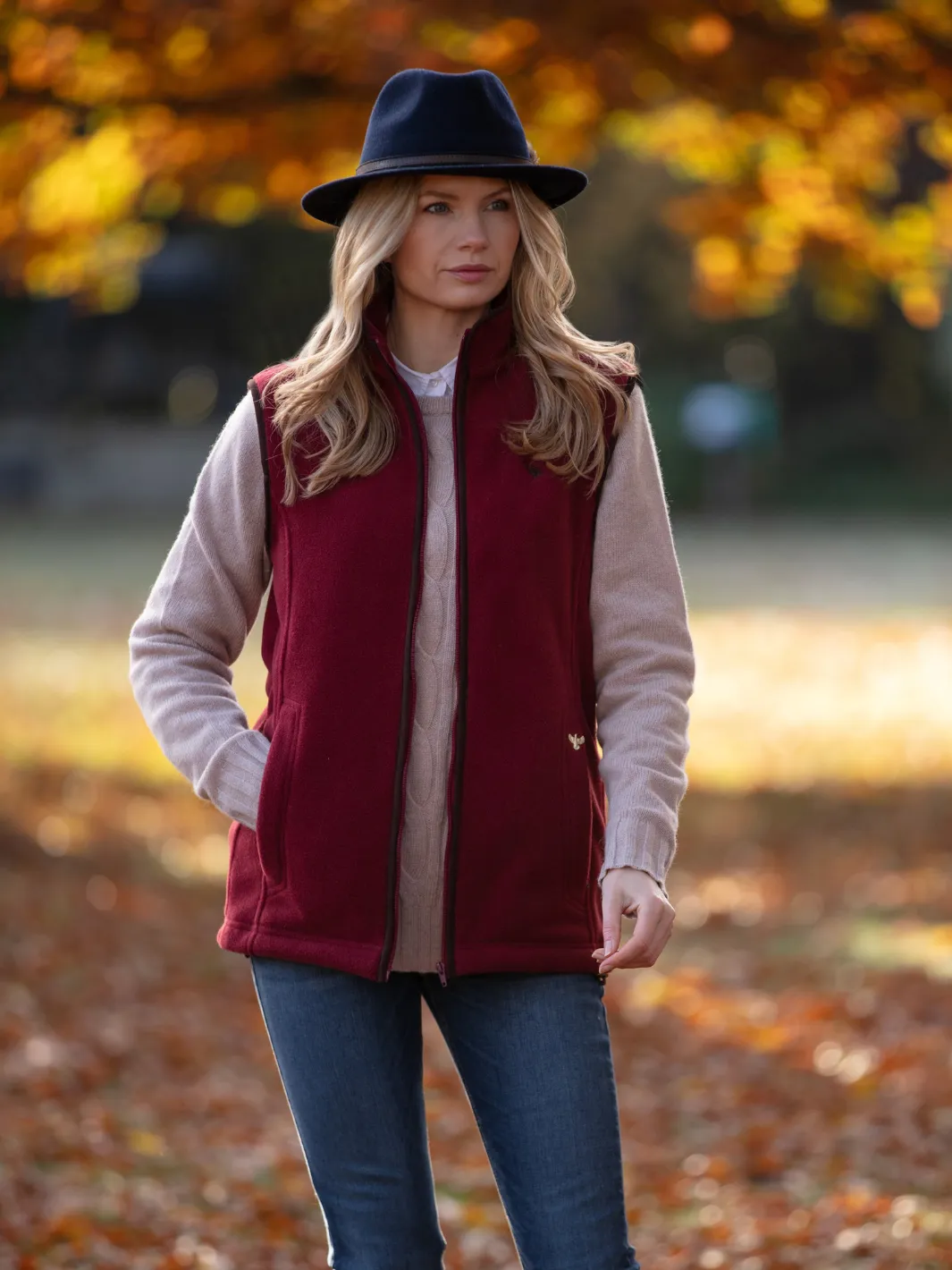 John Partridge Unisex Fleece Gilet fleecevest Burgundy justerbar