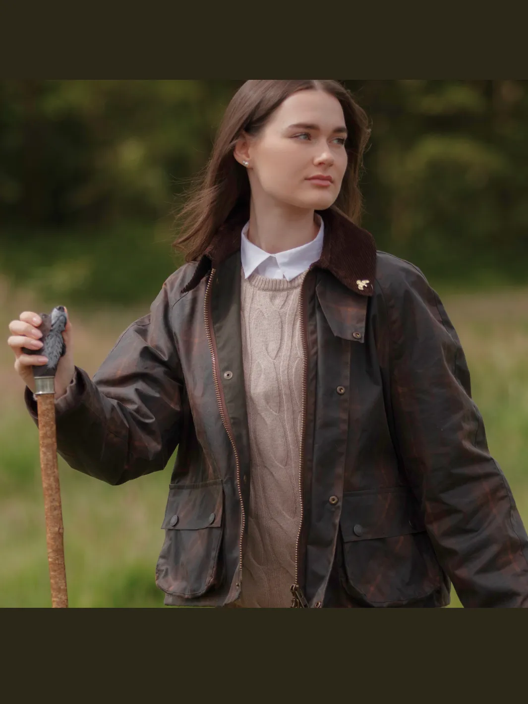 John Partridge Landowner Short Wax Walking Jacket voksjakke Hunter Check