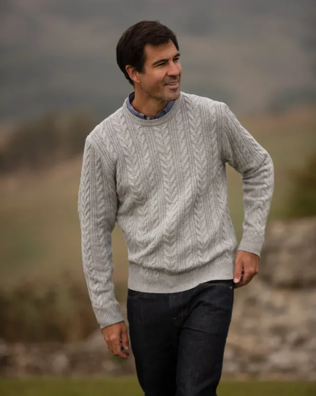 John Partridge Herringbone Crew Neck Jumper genser grå lambswool