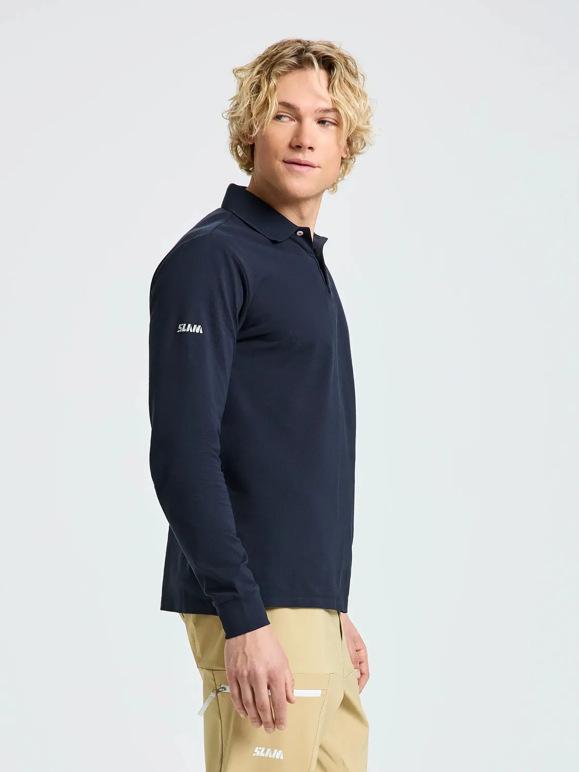 Slam Crew Polo LS langermet poloskjorte mørkeblå bomull