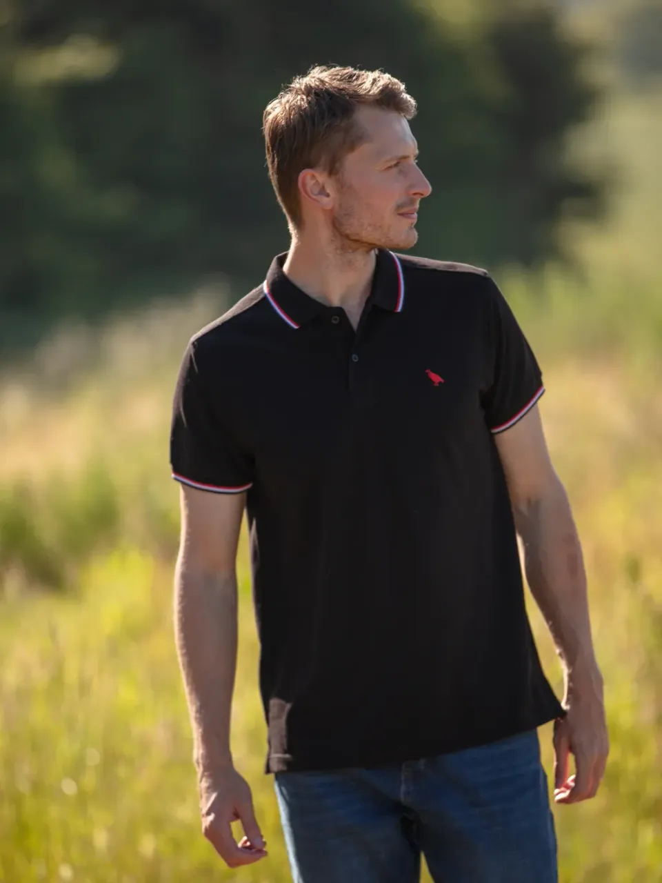 John Partridge Tipped Polo Shirt poloskjorte svart bomull