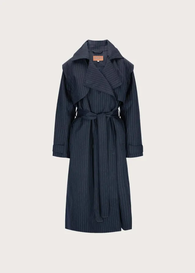 Brgn Regndråpe Trench Coat regnkåpe Navy Pinstripe dame