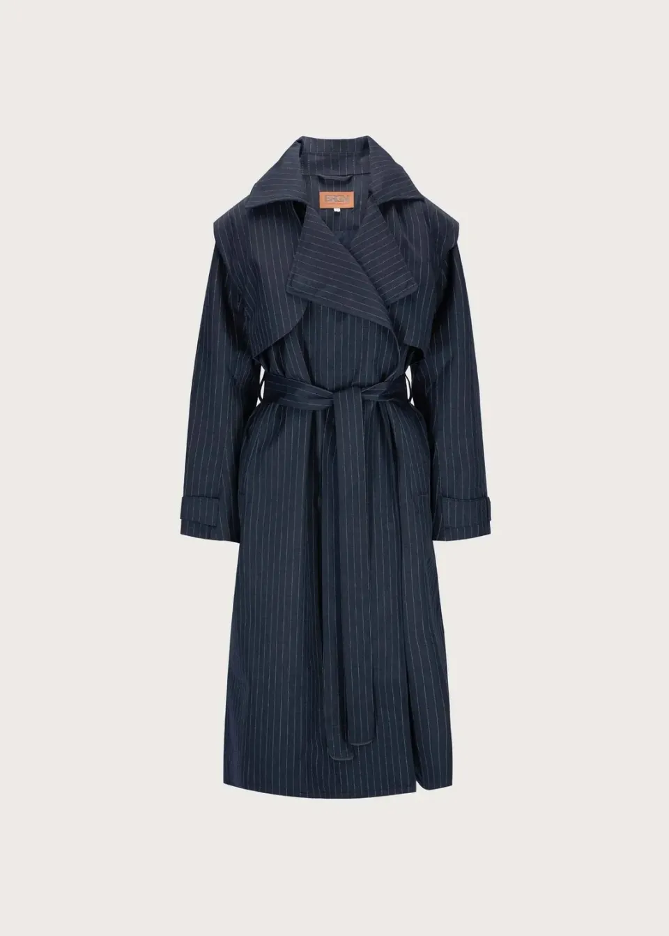 Brgn Regndråpe Trench Coat regnkåpe Navy Pinstripe dame