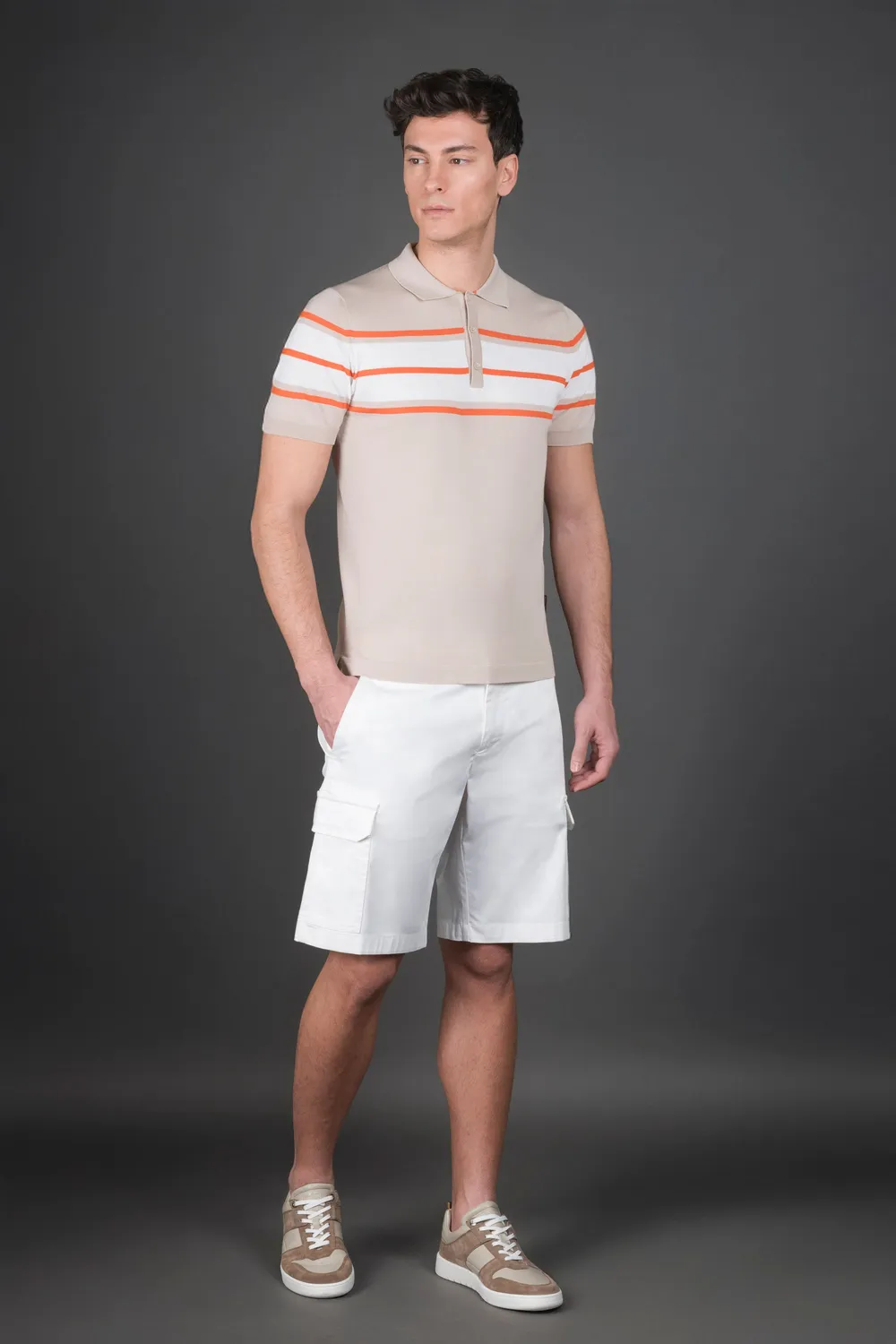 Moorer ACAYA-CRE poloskjorte Beige/hvit bomull