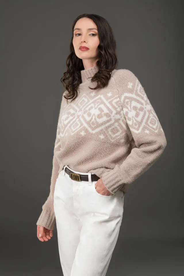 Moo rer JOLINE-Q-GS5 høyhalset genser mandel/hvit ull cashmere