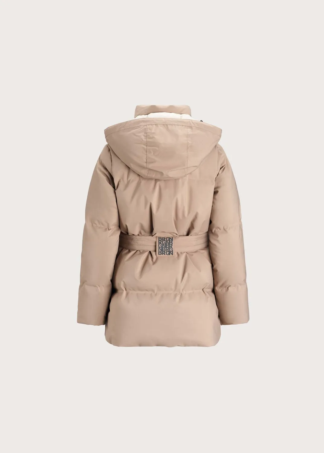 Brgn Nysne Down Puffer dunjakke taupe med avtagbar hette