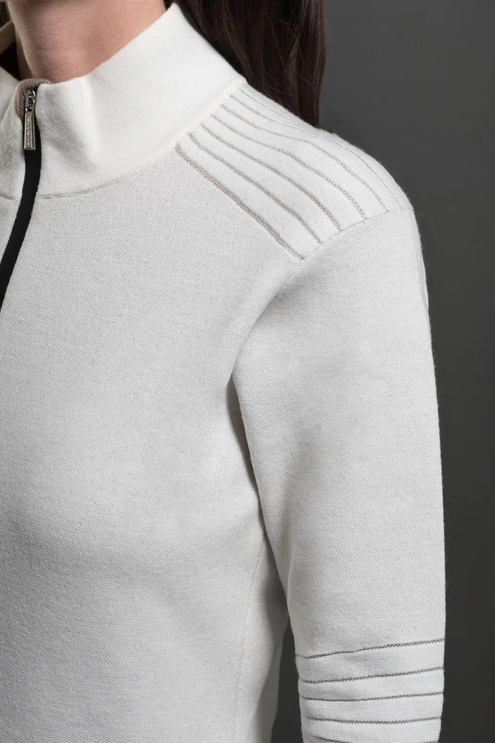 Moorer STRIA-W-ET ullgenser halv glidelås Bianco/Taupe, merinoull