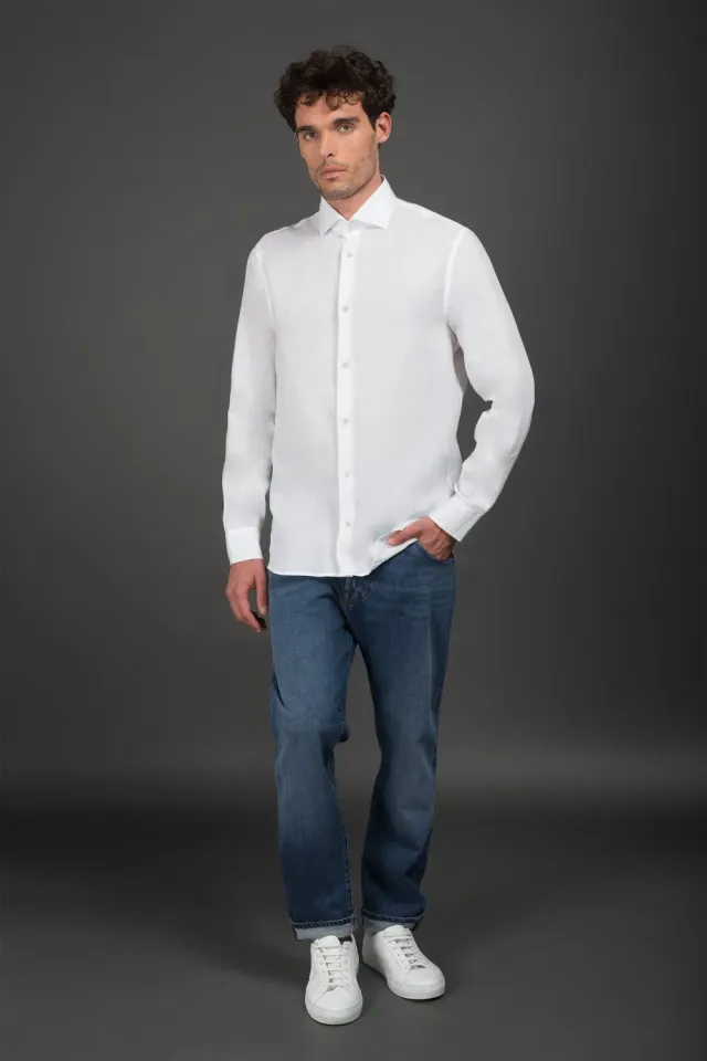 Moorer SORRENTO-GLX skjorte hvit lin slim fit
