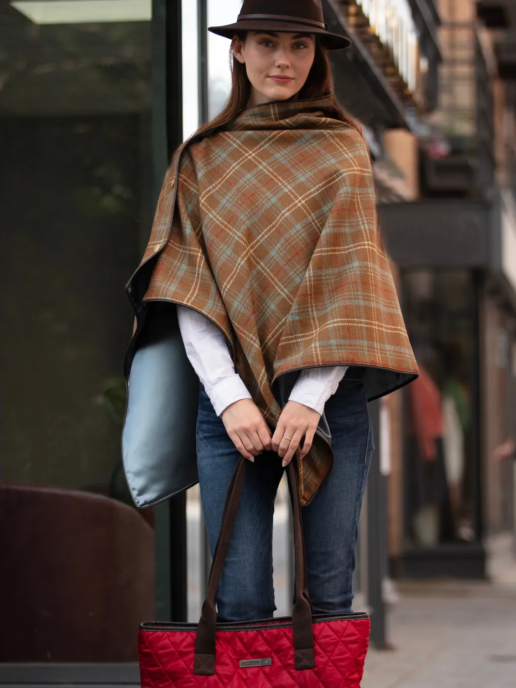 John Partridge Tweed Shawl tweedsjal brun blå rutet ull