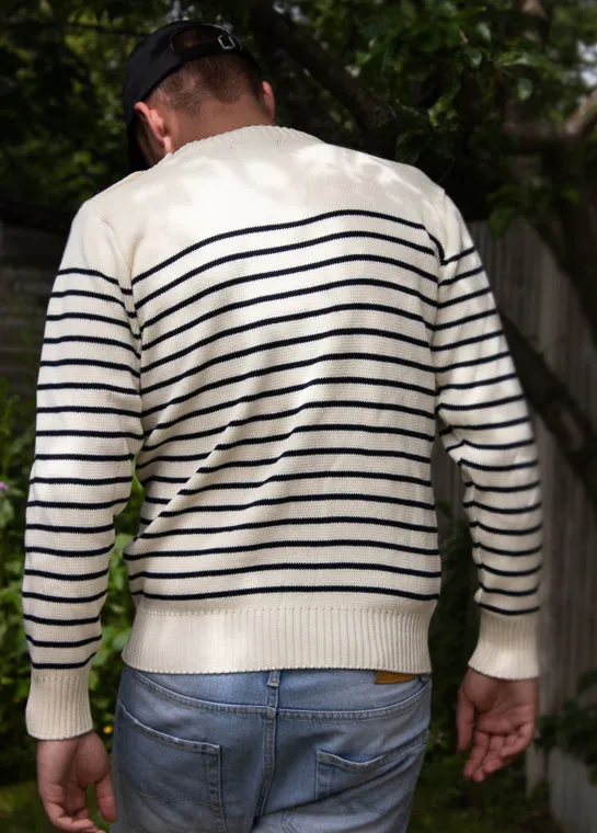 John Partridge Breton Stripe Sweatshirt genser natur/marine 2XL bomull