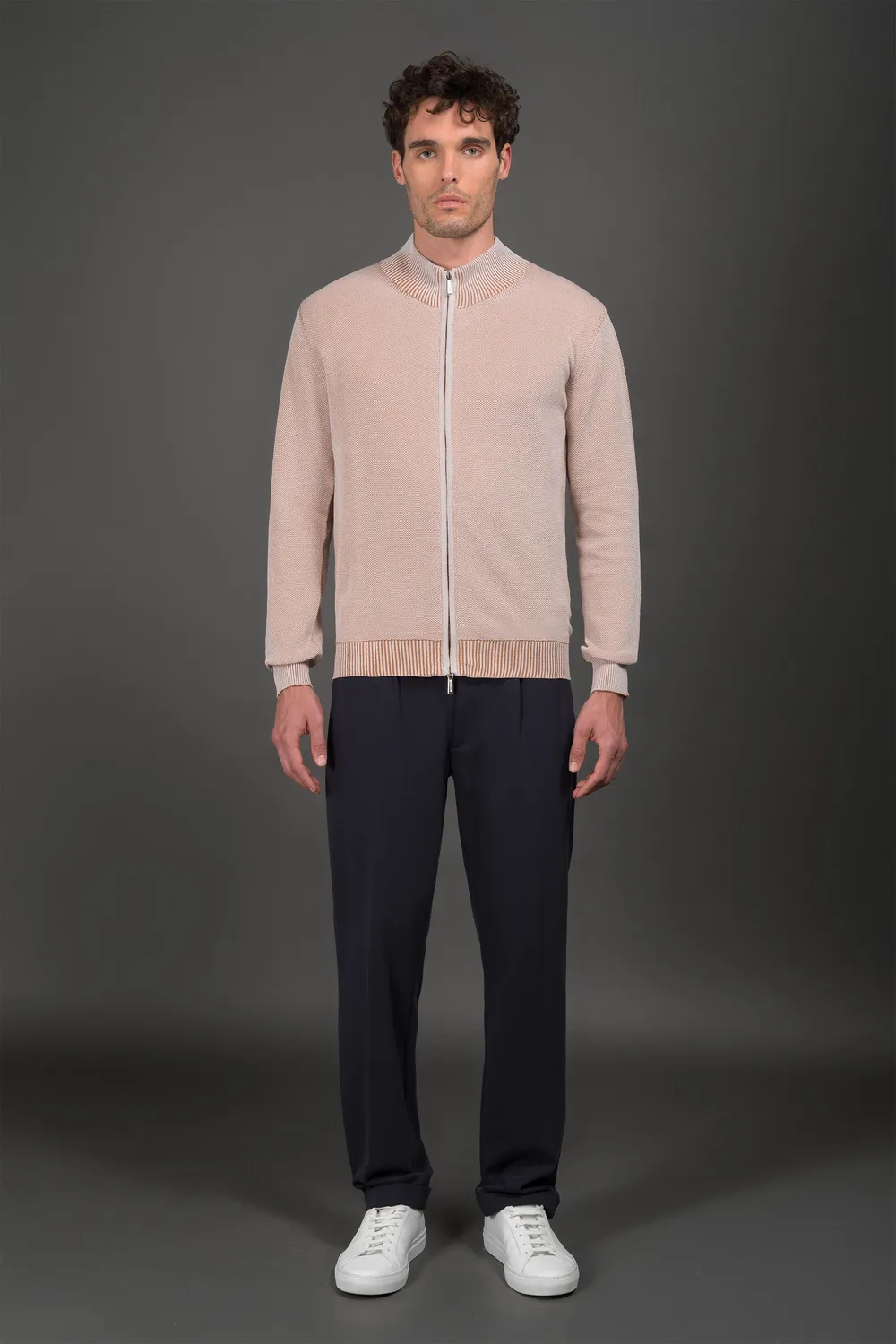 Moorer URBINO-XSP cardigan hvit/kanel egyptisk bomull