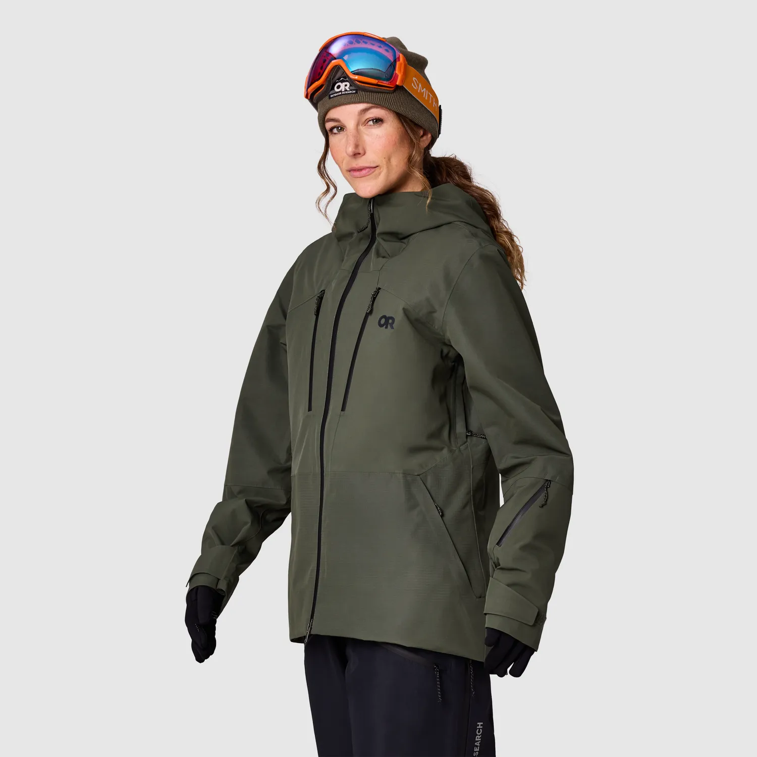 Outdoor Research Women's Powderverse skijakke Black/Pro Khaki